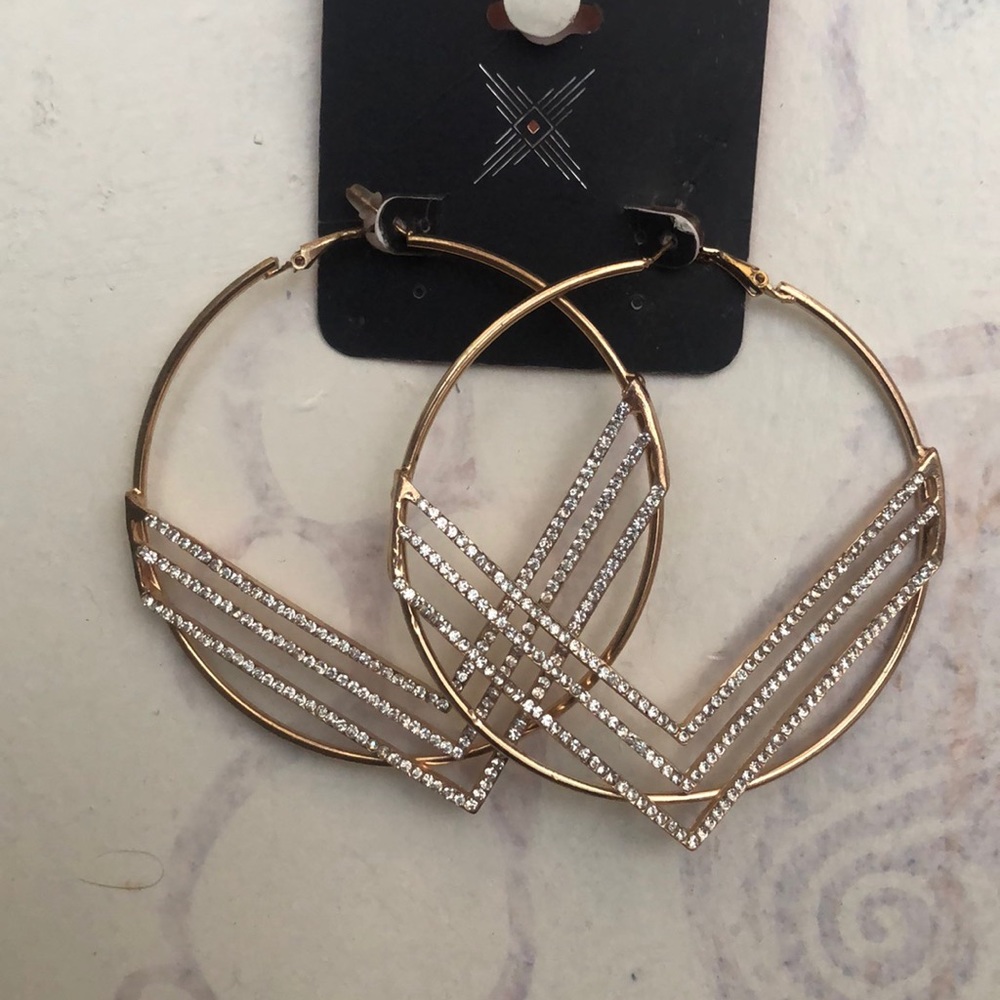 Gold rhinestone diamond hoop earrings